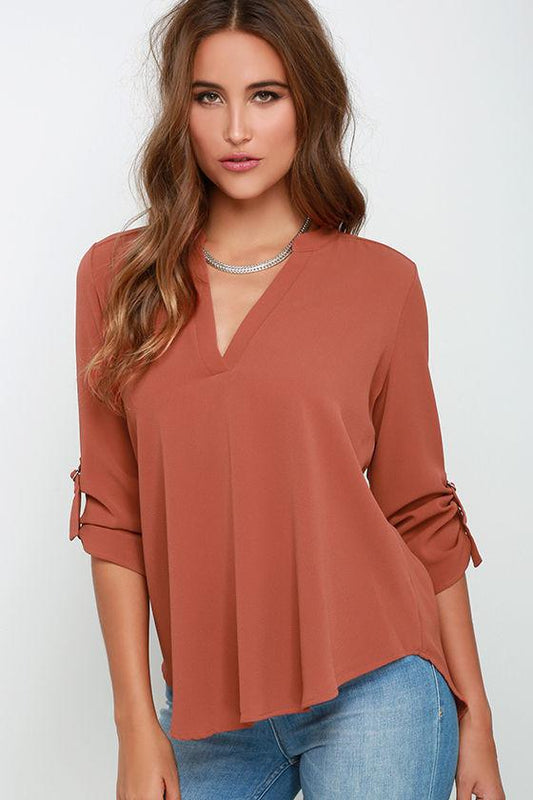 V-neck Chiffon Wrinkle Loose Plus Size Blouse