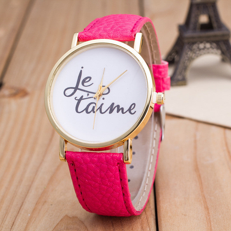 Letter Print PU Strap Watch