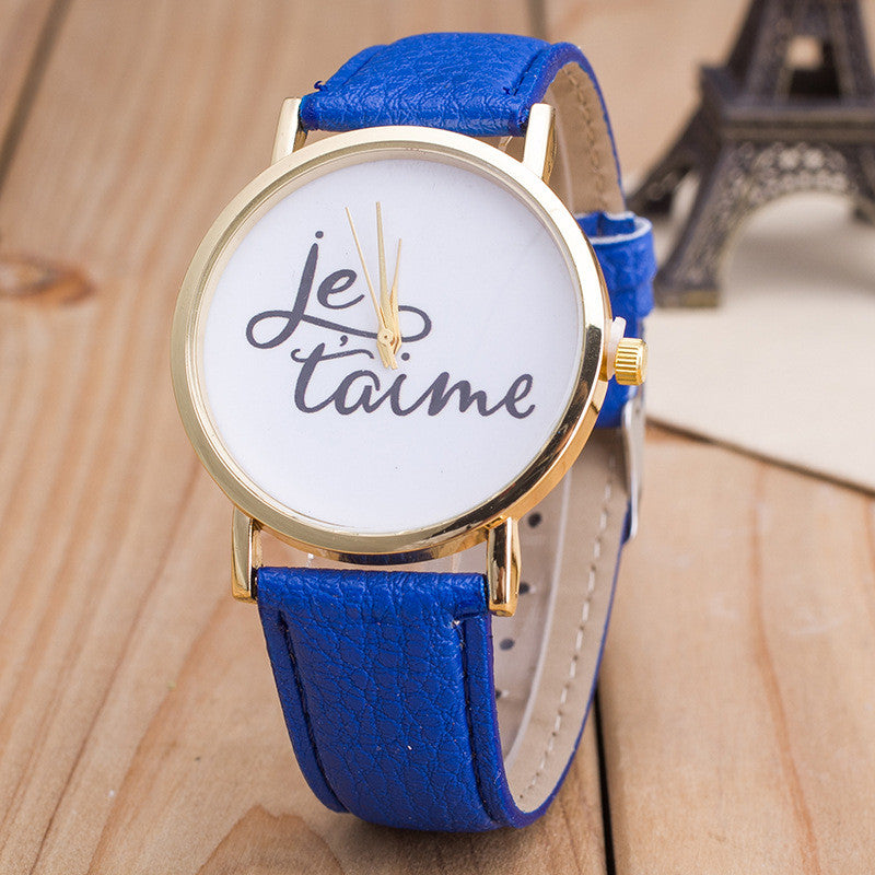 Letter Print PU Strap Watch