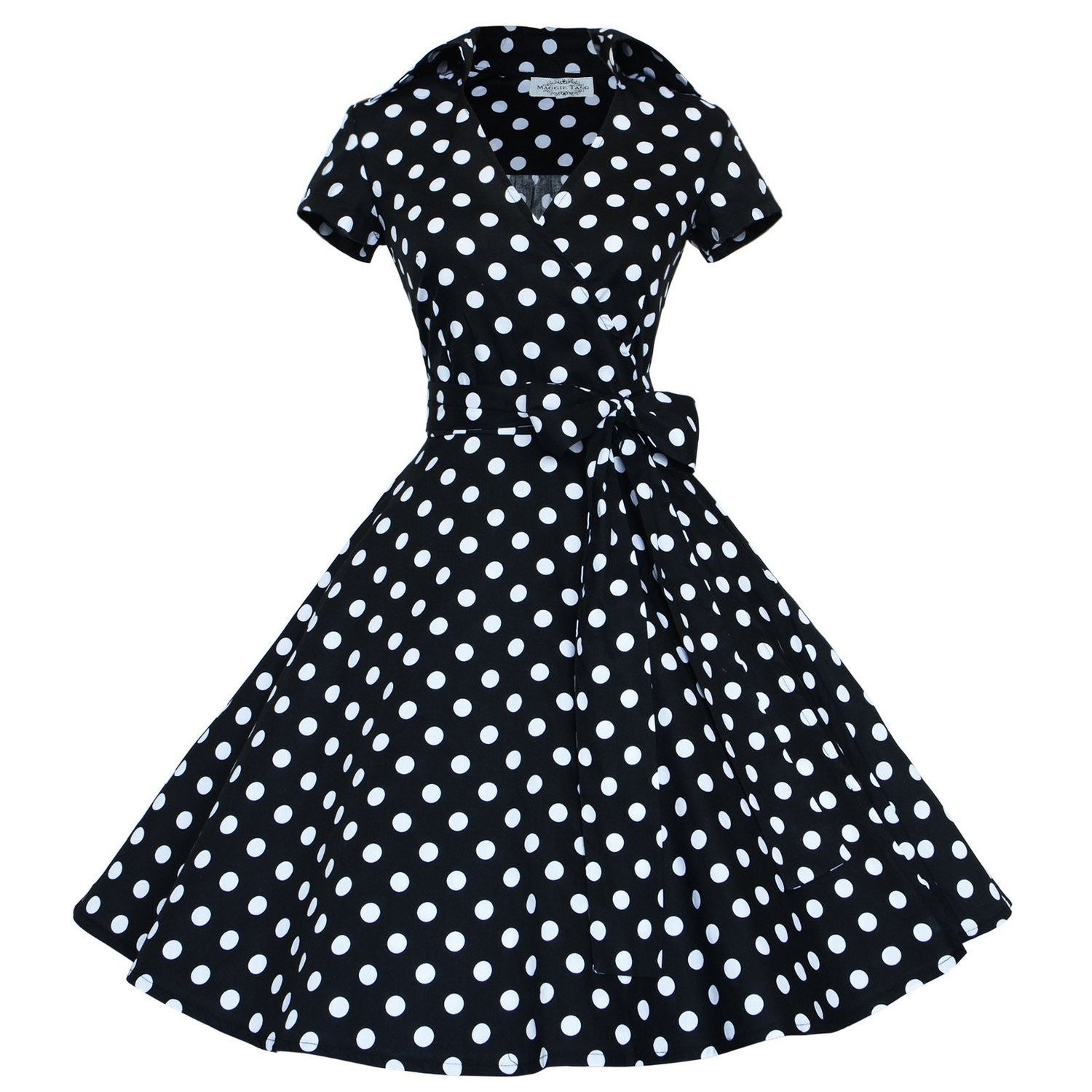 Retro Short Sleeve V-neck A-line Belt Dress - MeetYoursFashion - 1