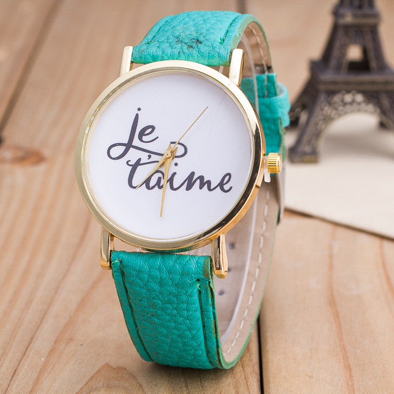 Letter Print PU Strap Watch