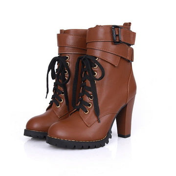 Classic Thicken Cross Belt High-Heeled Martin Boots