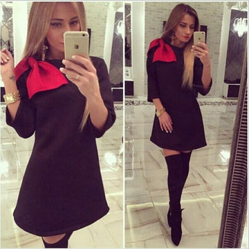 Shoulder Bowknot 3/4 Sleeves Mini Dress - MeetYoursFashion - 1