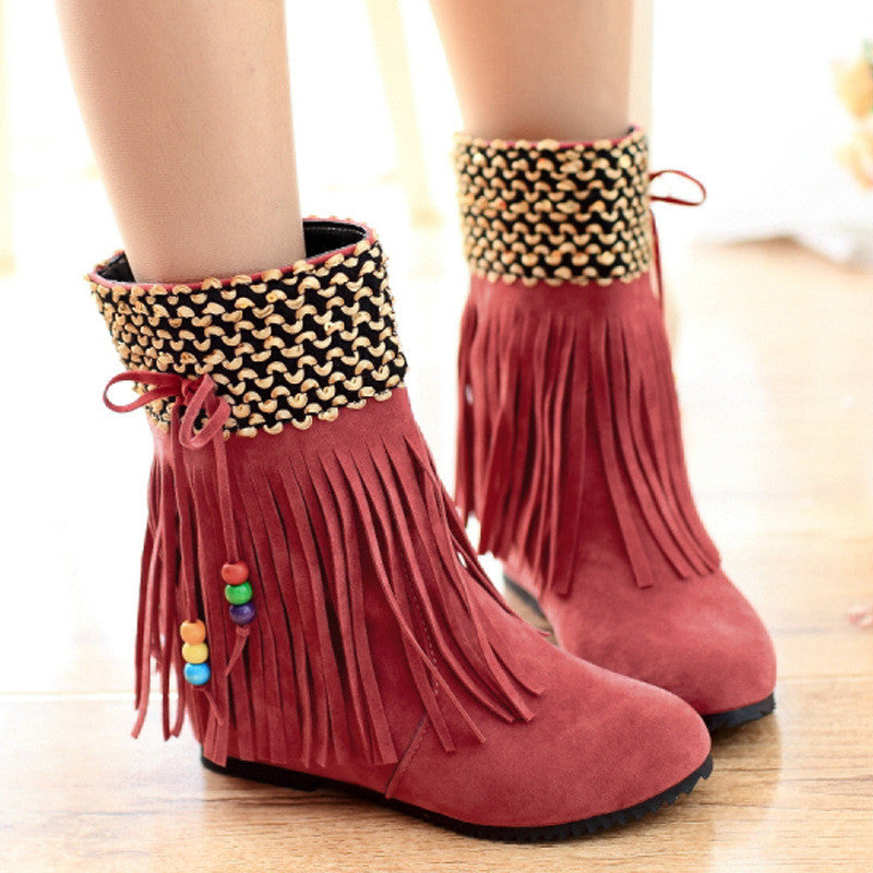 New Winter Tassel Increased Beads Short Boots