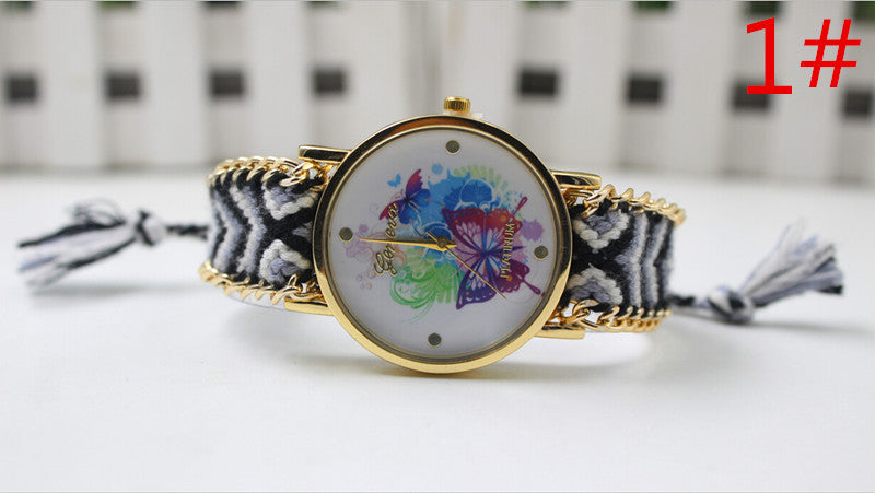 Color Matching Spinning Butterfly Flower Print Watch