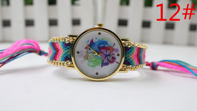 Color Matching Spinning Butterfly Flower Print Watch