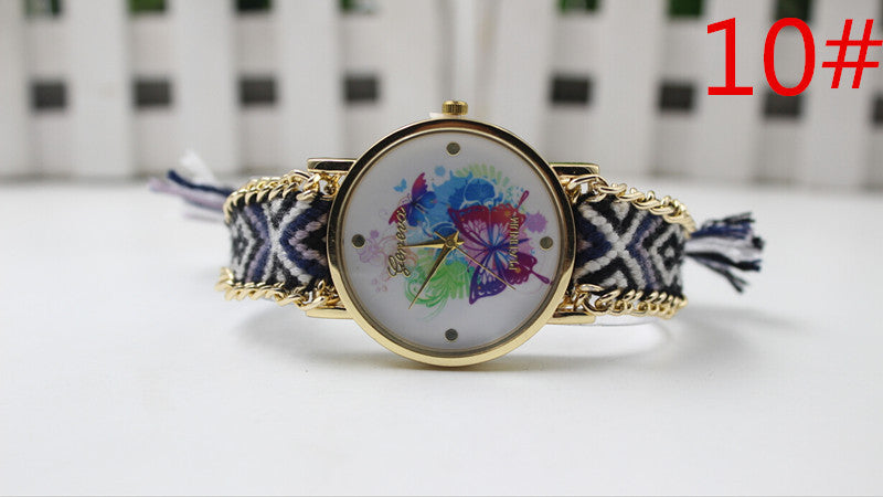 Color Matching Spinning Butterfly Flower Print Watch