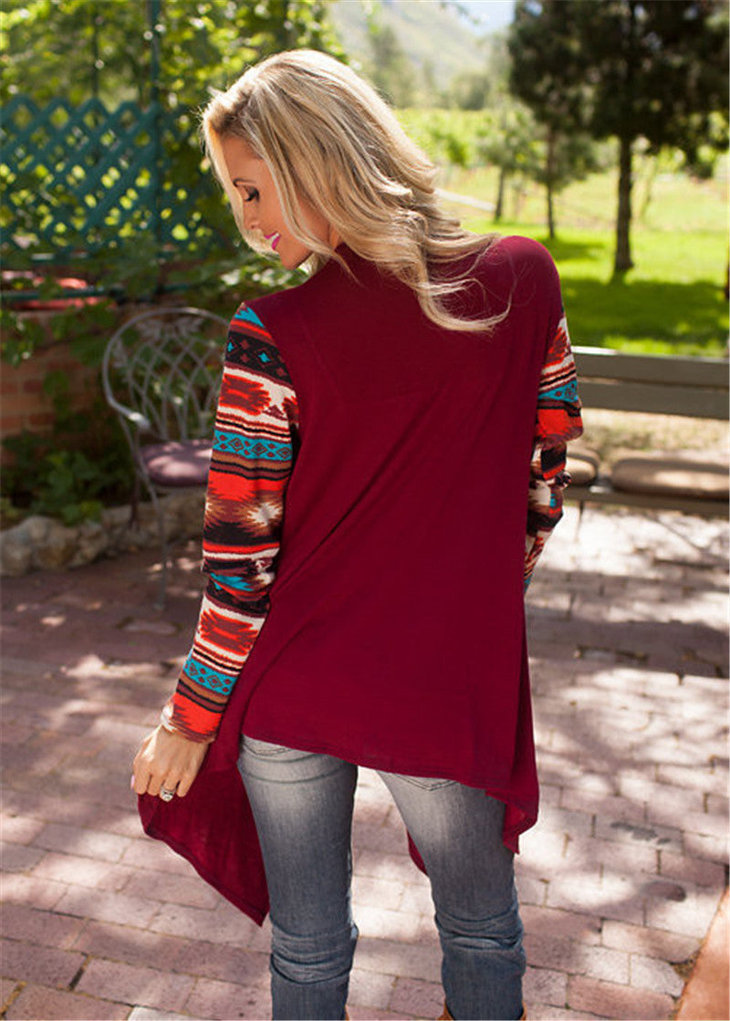 Retro Styles Print Lapel Irregular Loose Cardigan