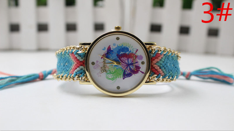 Color Matching Spinning Butterfly Flower Print Watch