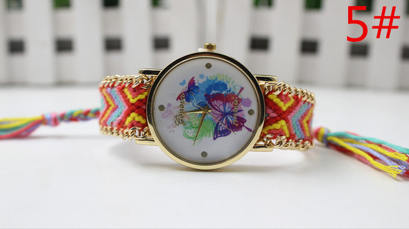 Color Matching Spinning Butterfly Flower Print Watch