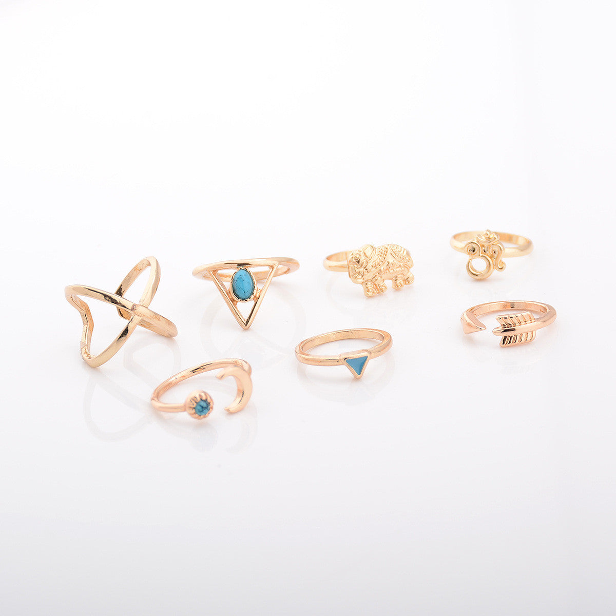 Personality Gypsy Elephant 3D Triangle Combination Ring