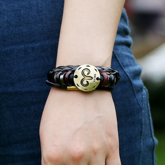 Aries Constellation Woven Leather Bracelet