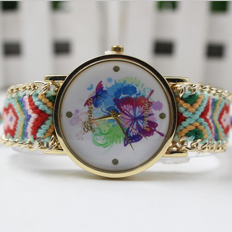 Color Matching Spinning Butterfly Flower Print Watch