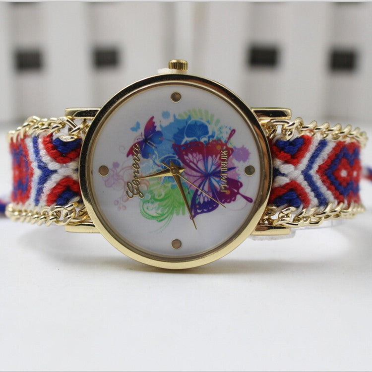 Color Matching Spinning Butterfly Flower Print Watch