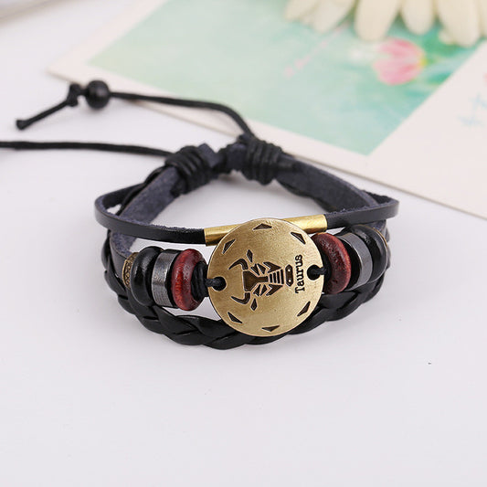 Taurus Constellation Woven Leather Bracelet