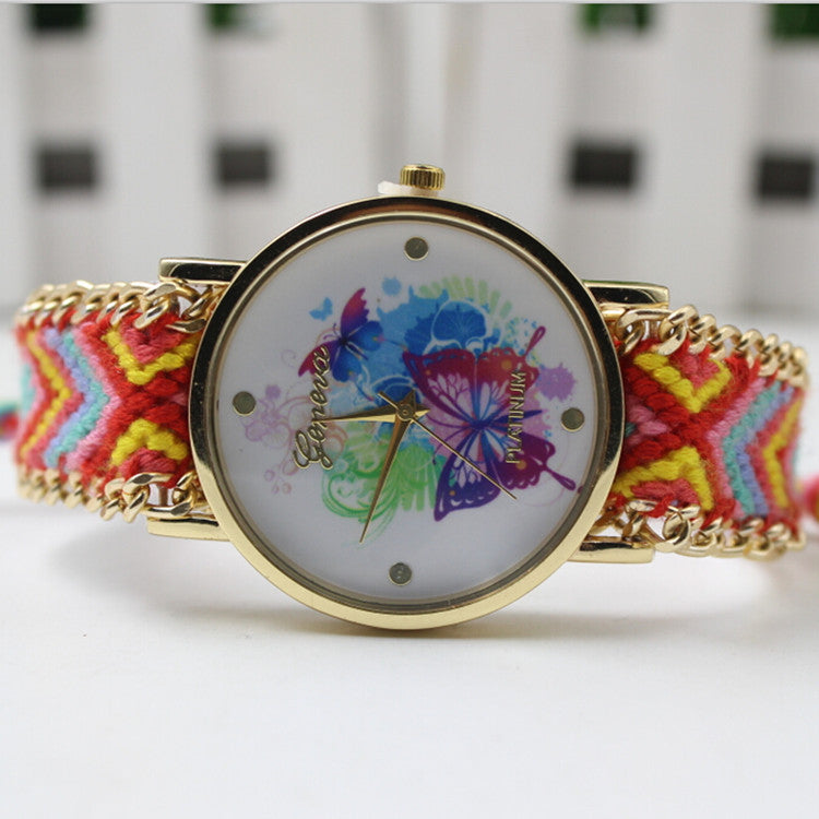 Color Matching Spinning Butterfly Flower Print Watch