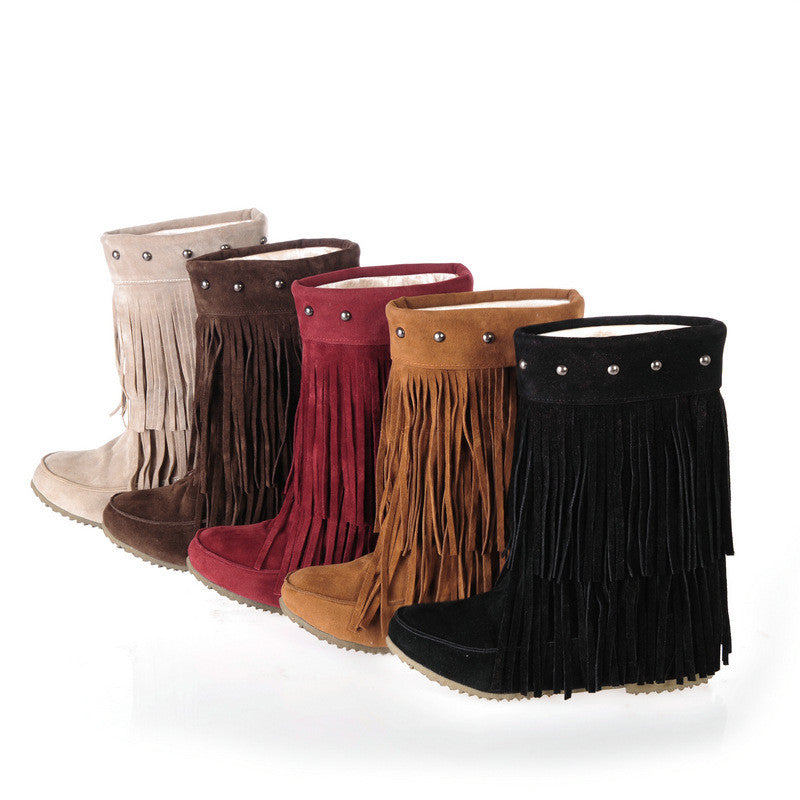 Increased Long Tassel Rivet Fashion Boots