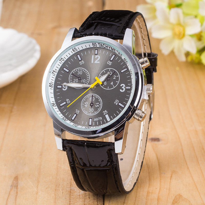 Three Eyes Leather Leisure Fashion Quartz Watch