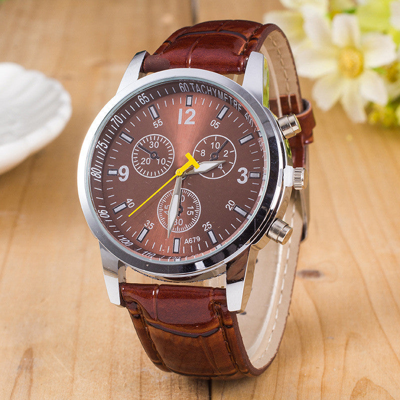 Three Eyes Leather Leisure Fashion Quartz Watch