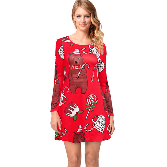 Christmas Cartoon Print Short Dress