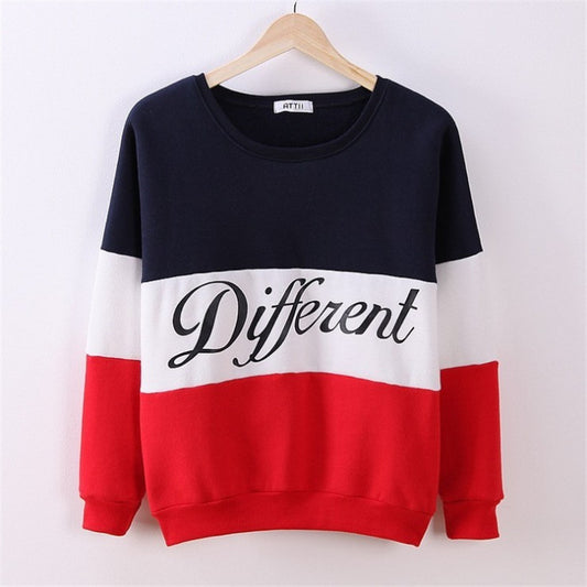 Contrast Color Letter Splicing Print Pullover Scoop Sweatshirt