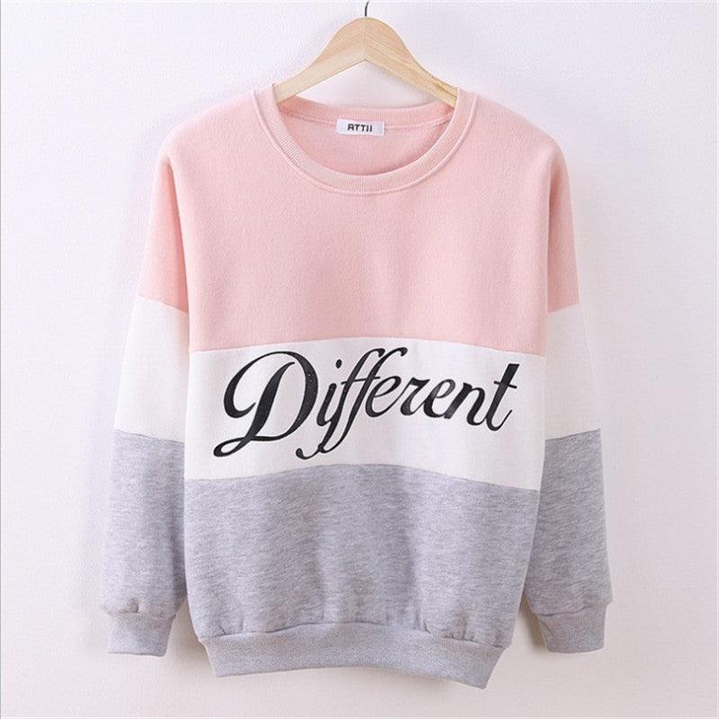 Contrast Color Letter Splicing Print Pullover Scoop Sweatshirt