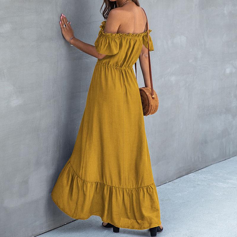 Off Shoulder Low High Soild Long Dress