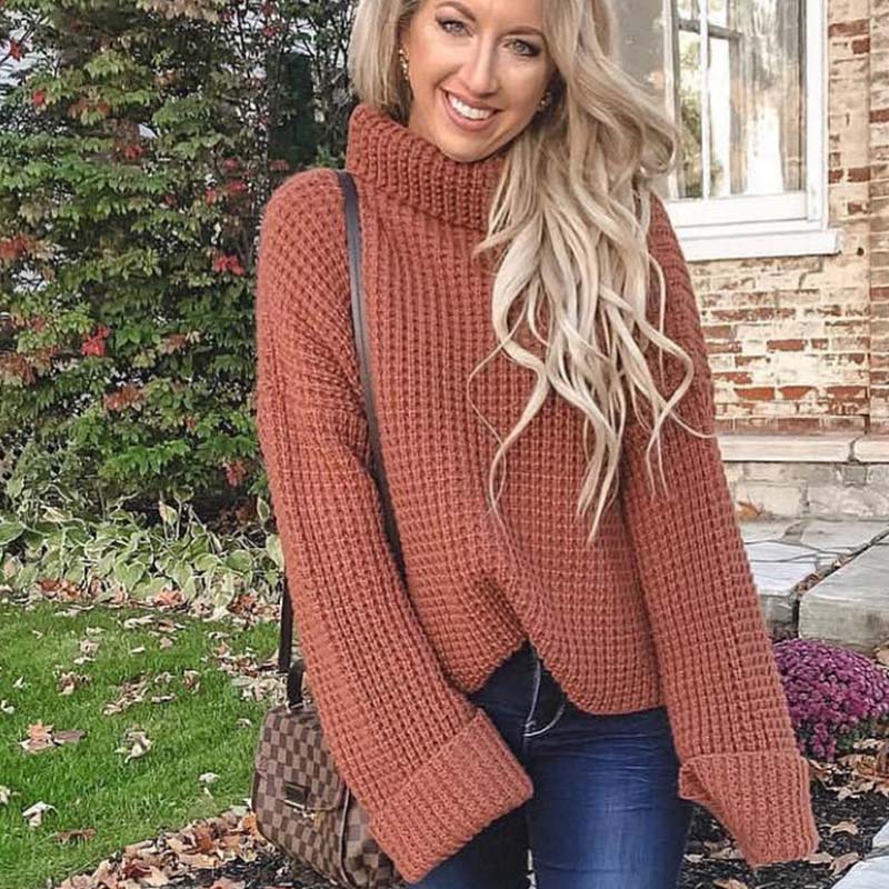 Turtleneck Bell Sleeve Crochet Sweater