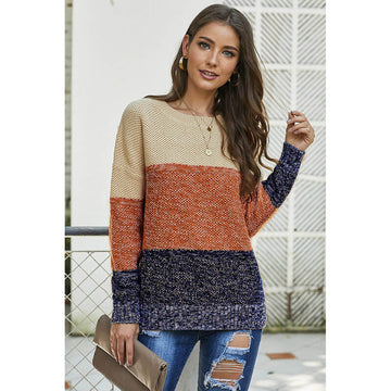 Striped Colorblock Crew Neck Sweater