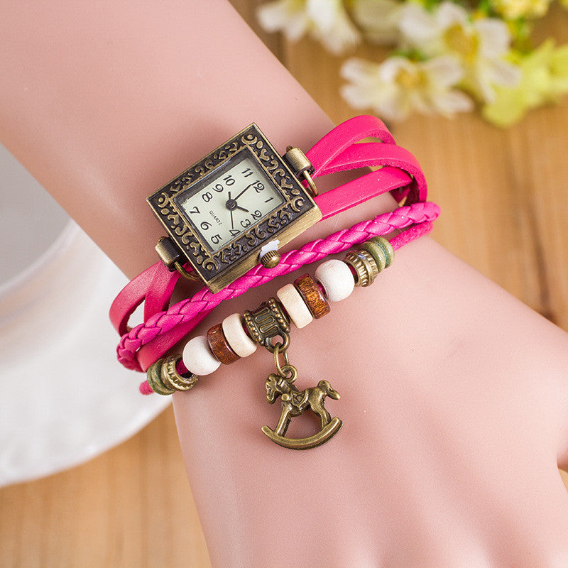 Retro Square Dial Horse Bracelet Watch