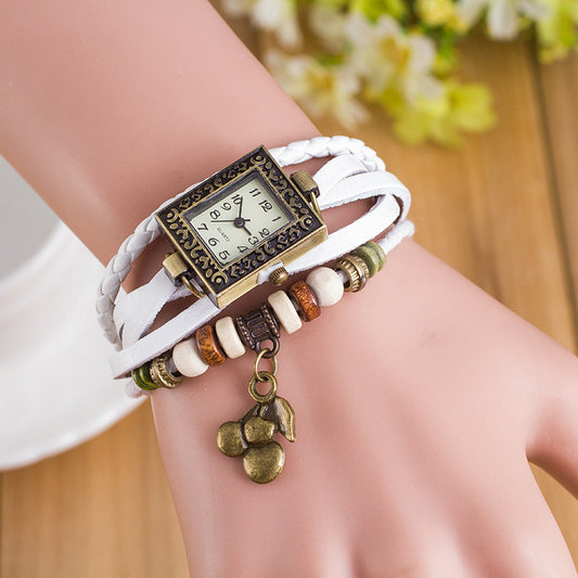 Retro Square Dial Cherry Bracelet Watch