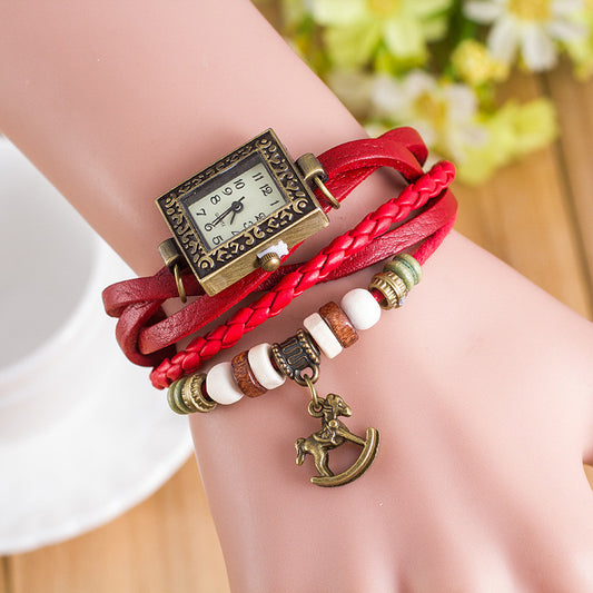 Retro Square Dial Horse Bracelet Watch