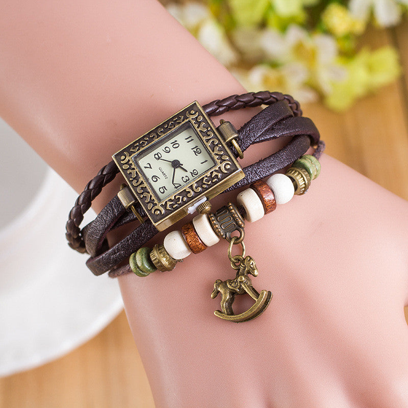 Retro Square Dial Horse Bracelet Watch