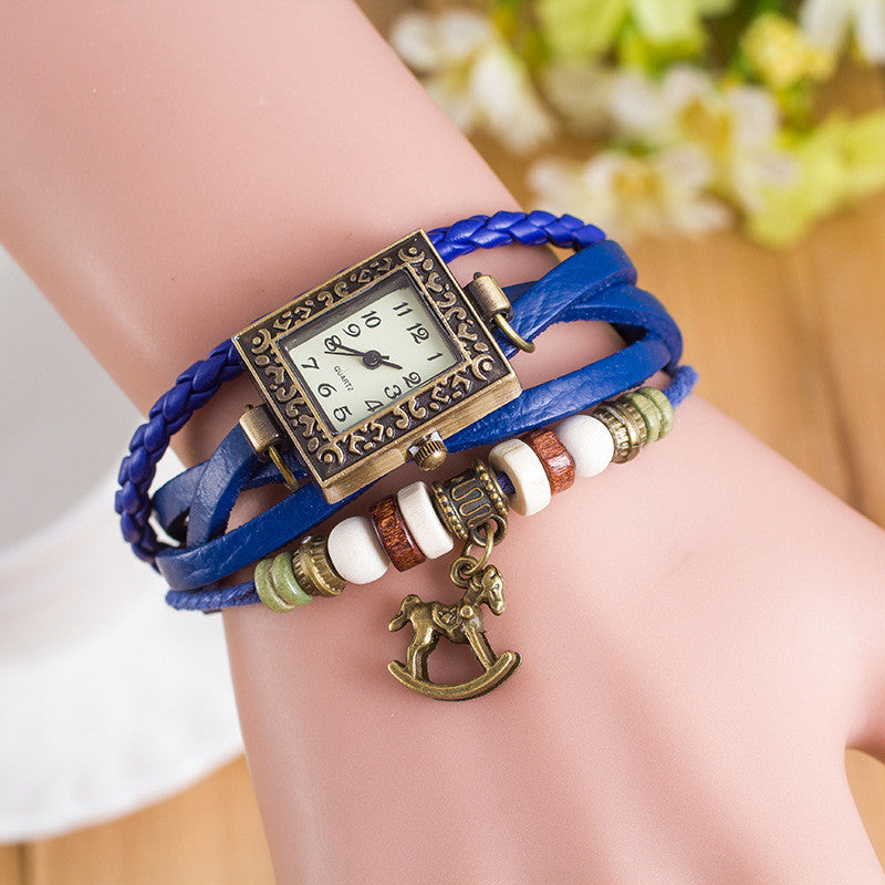 Retro Square Dial Horse Bracelet Watch