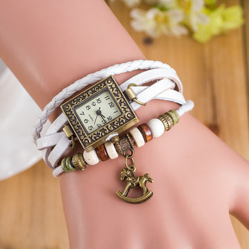 Retro Square Dial Horse Bracelet Watch