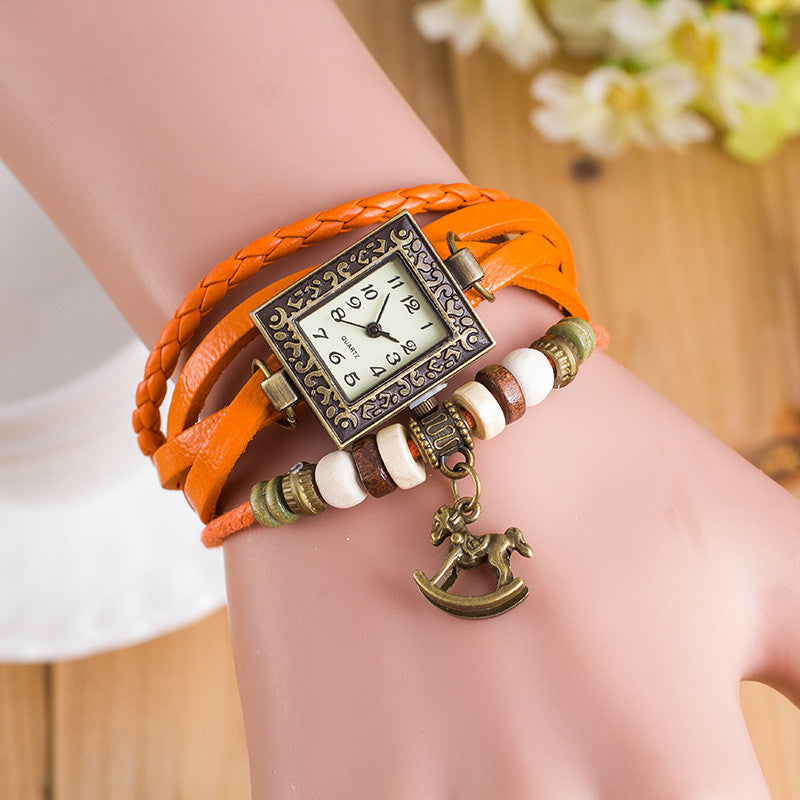 Retro Square Dial Horse Bracelet Watch