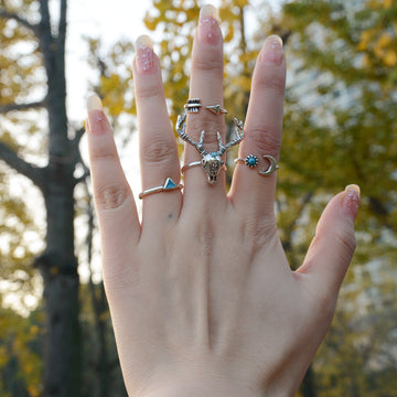 Deer Head Triangle Moon Free Combination Ring Set