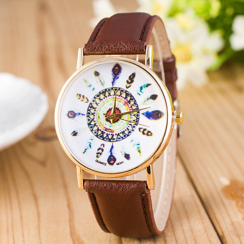 Beautiful Peacock Feather Leather Watch