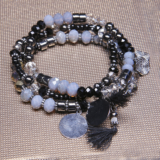 Multilayer Tassel Pendant Glass Bead Bracelet