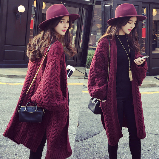 Long Knit Cardigan V-neck Split Loose Sweater