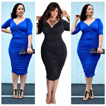 Plus Size Pure Color Drape Wrap Knee-length Dress