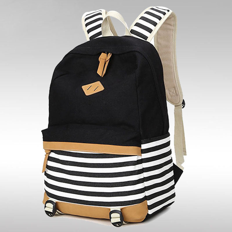 Stripe Print Fashion Canvas Backpack School Travel Bag