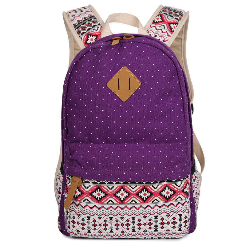 Polka Dot Floral Print Classic Backpack School Travel Bag - Meet Yours Fashion - 1