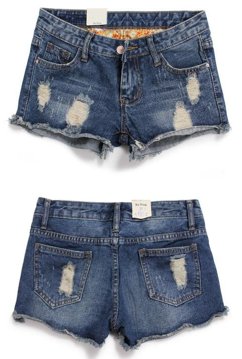 Rough Edges Low Waist Fashion Plus Size Ripped Denim Shorts - Meet Yours Fashion - 2