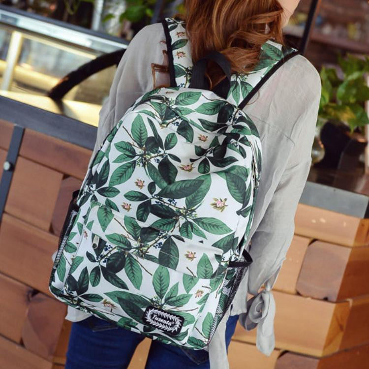 Green Leaves Print Fashion School Backpack - Meet Yours Fashion - 5