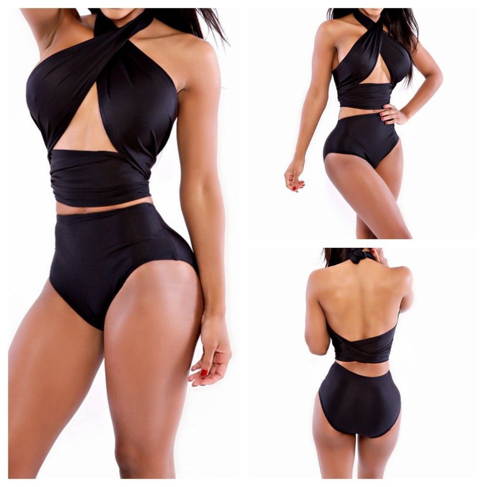 Halter Wrap Bandage High Waist Two Pieces Swimwear