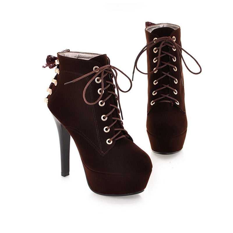 Sexy Winter Stiletto Heel Lace Up Boots