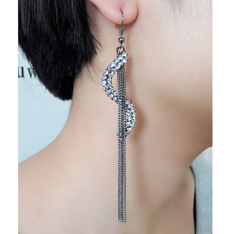 Exaggerated Crystal Tassels Party Earrings