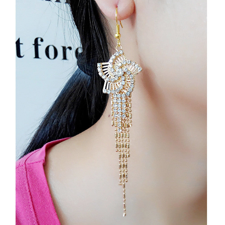 Exaggerated Crystal Tassels Party Earrings