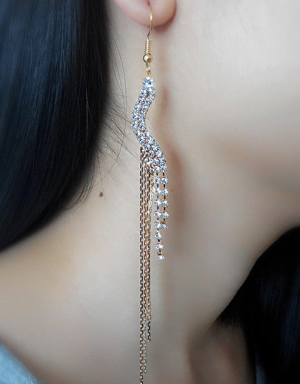 Exaggerated Crystal Tassels Party Earrings